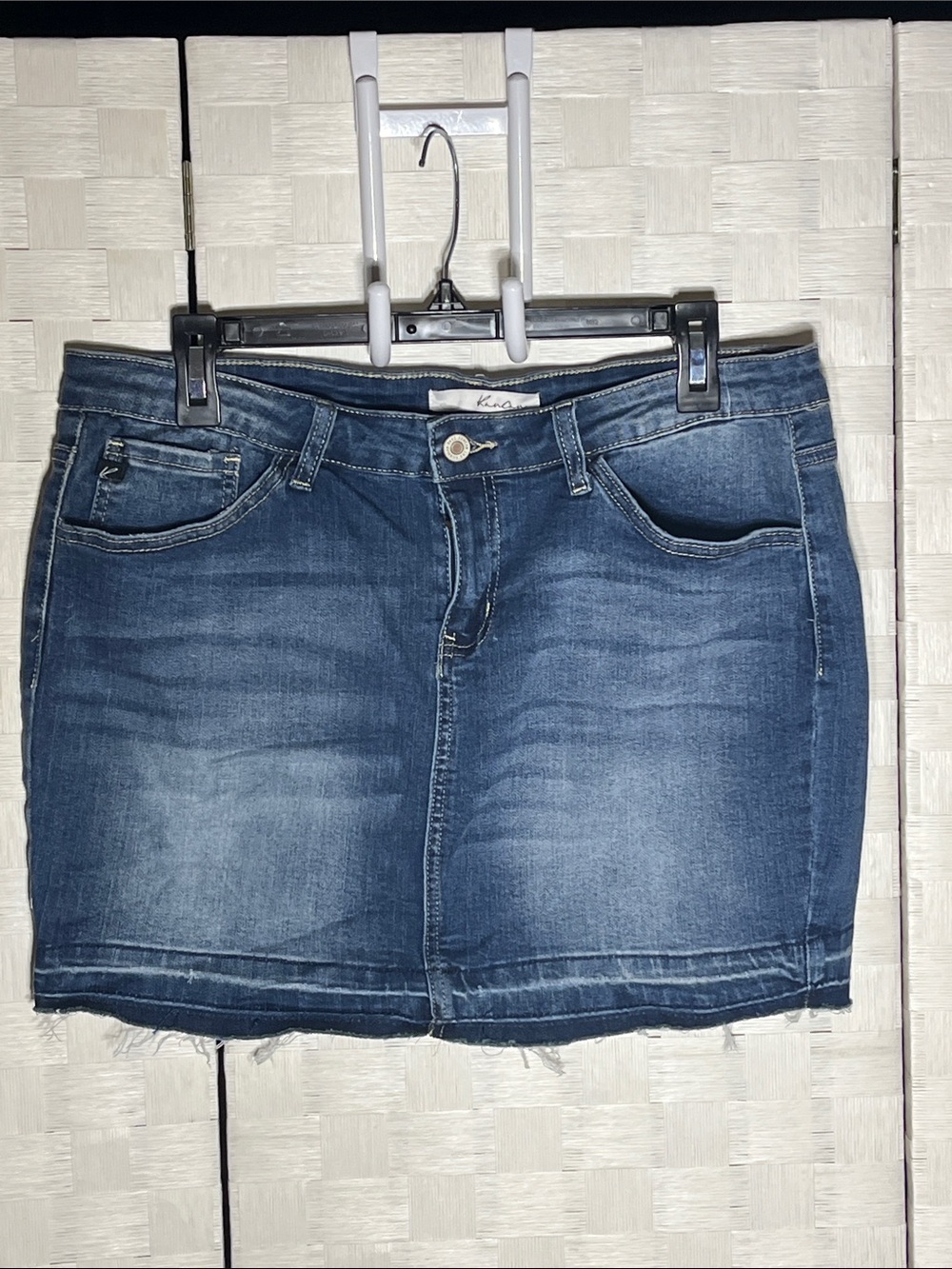 Dark Blue Denim Mini Skirt with Raw Hem
